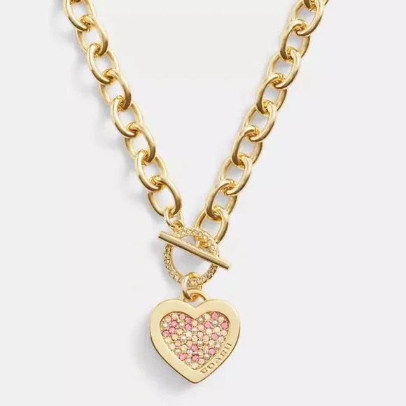 Coach Pavé Heart Chain Necklace, NWT!! - Picture 1 of 4